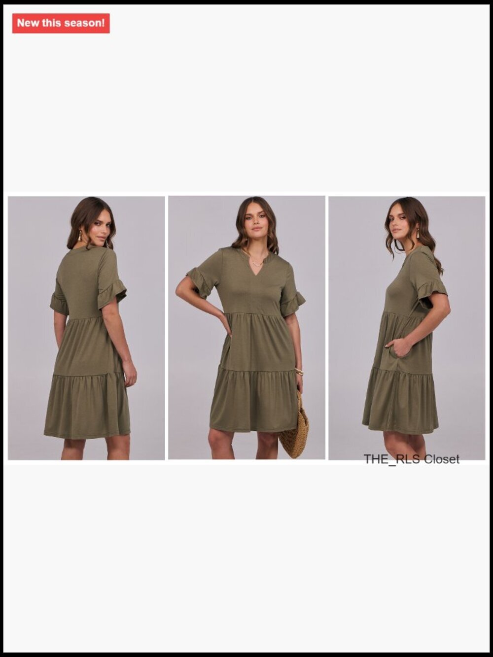 V-Neck Ruffle Sleeve Tiered Mini Dress with Pockets, Soft Rayon Blend - Picture 7 of 7